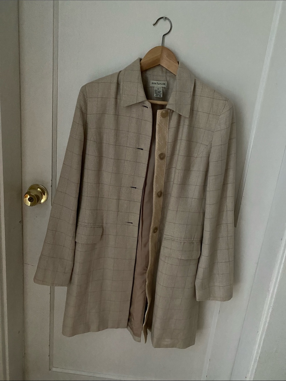 Ann Taylor Beige Plaid Blazer Jacket
